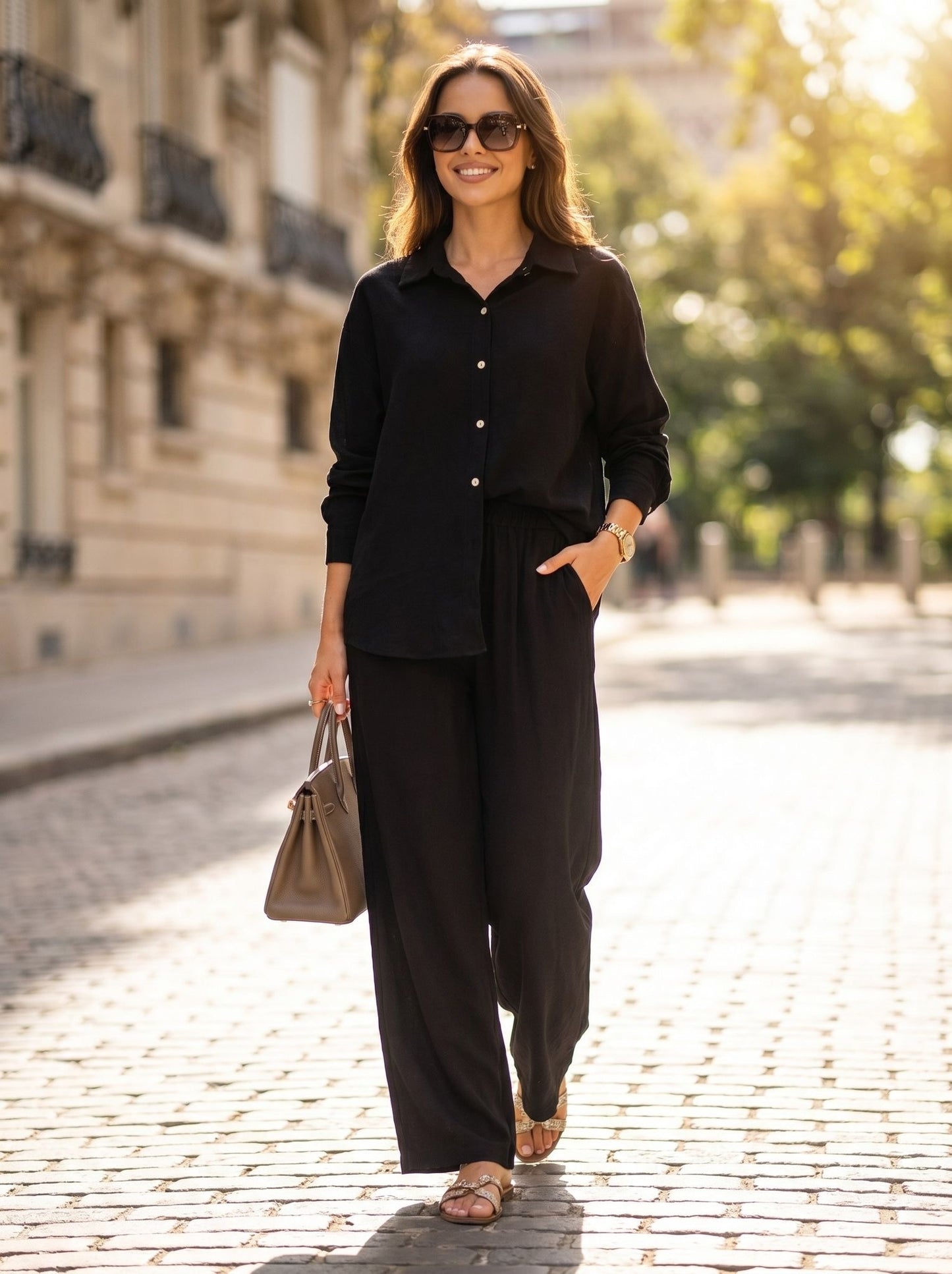 Elegantes Leinen-Look Zweiteiler-Set