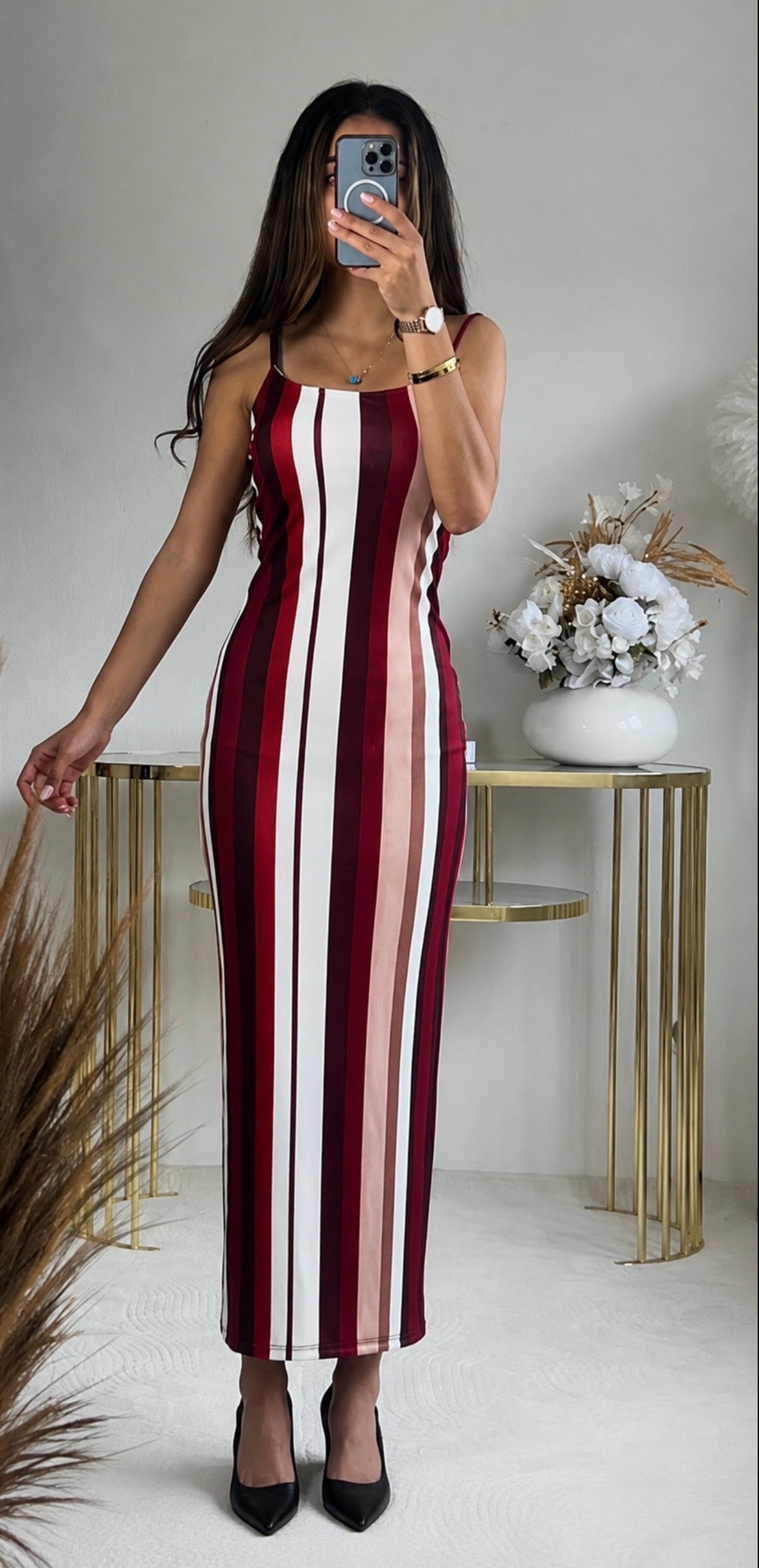 Gestreiftes Bodycon-Maxikleid