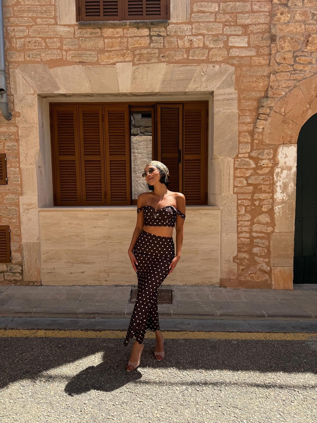 Polka-Dot Zweiteiler – Crop Top & Maxirock