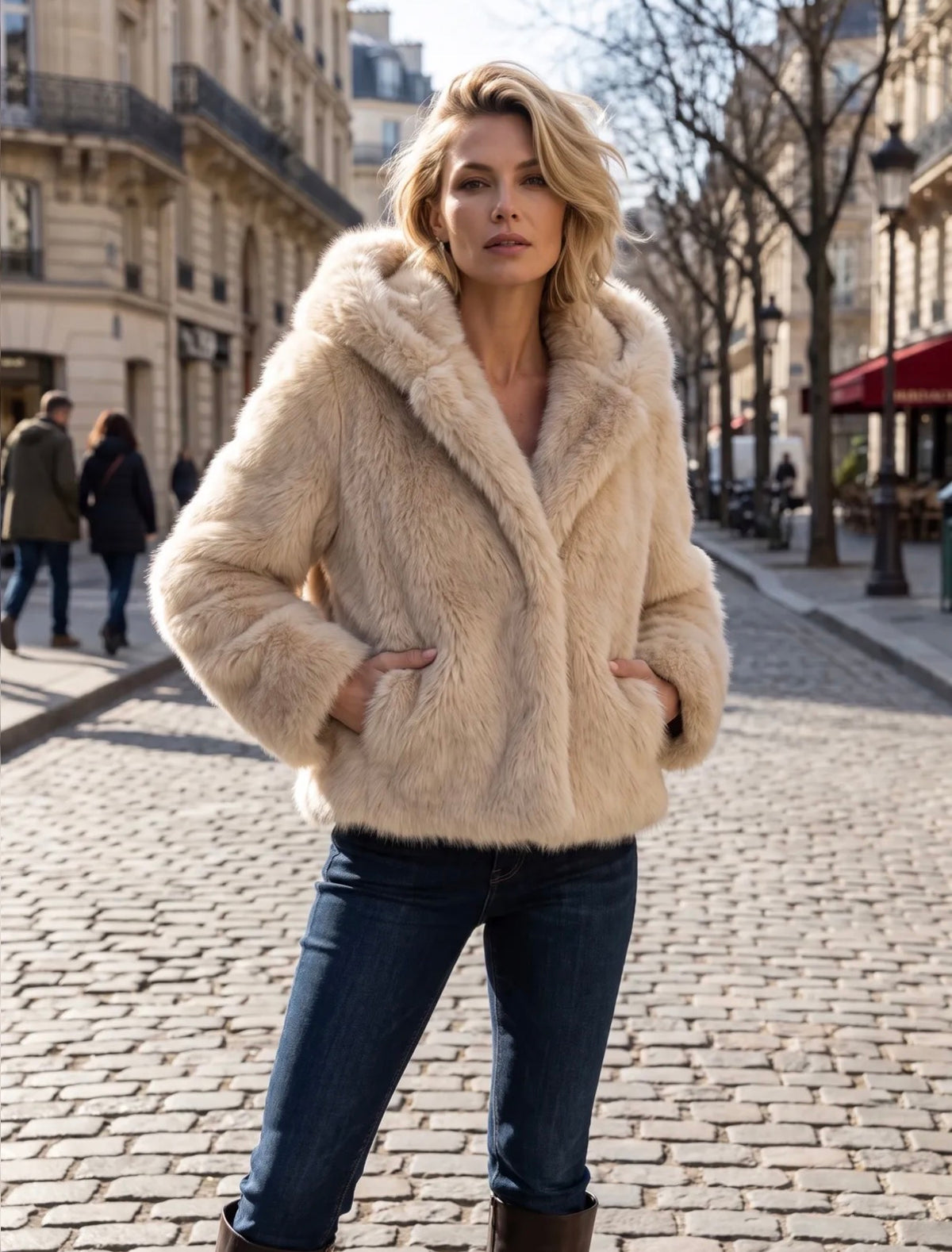 Faux-Fur Jacke mit Kapuze