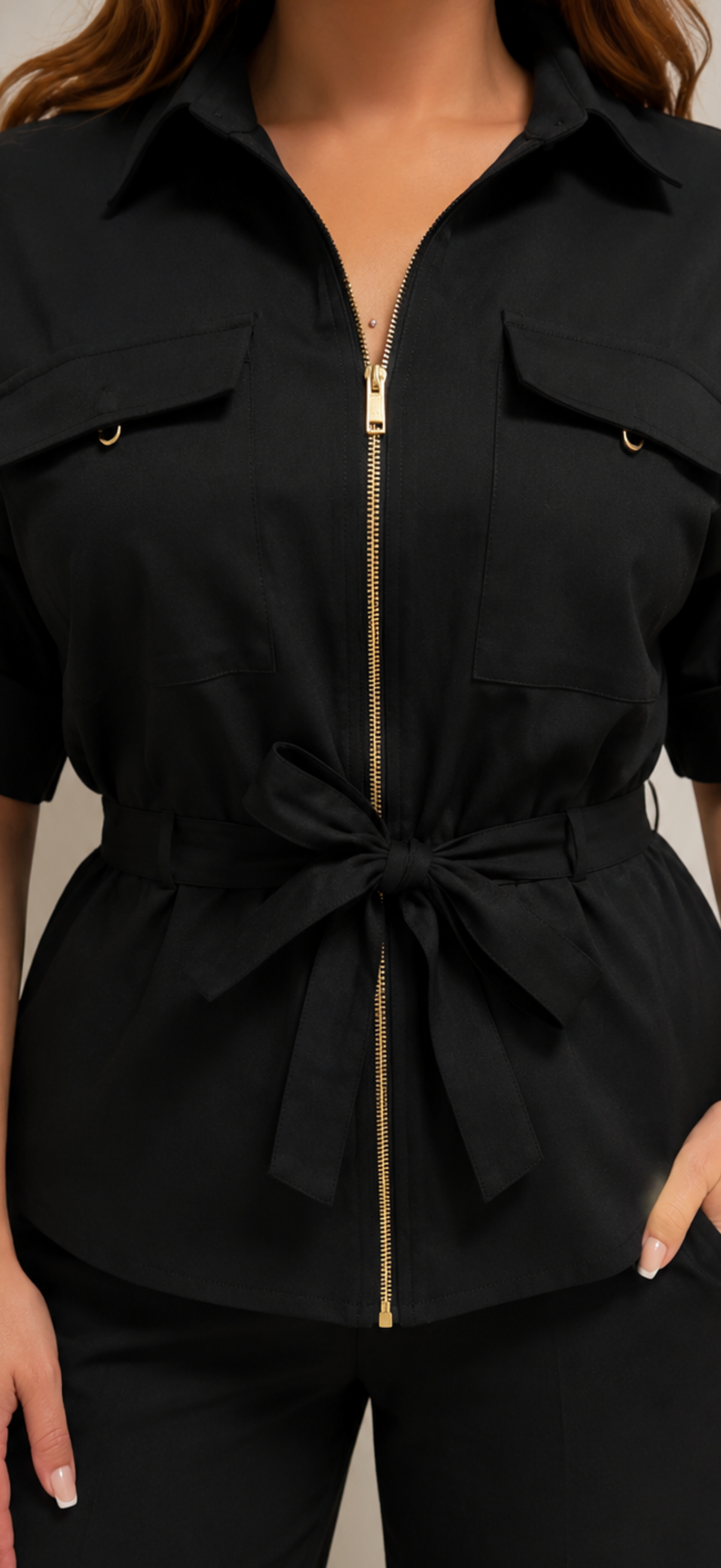 Elegantes Zip-Set mit Bindegürtel – Stilvoll & Komfortabel