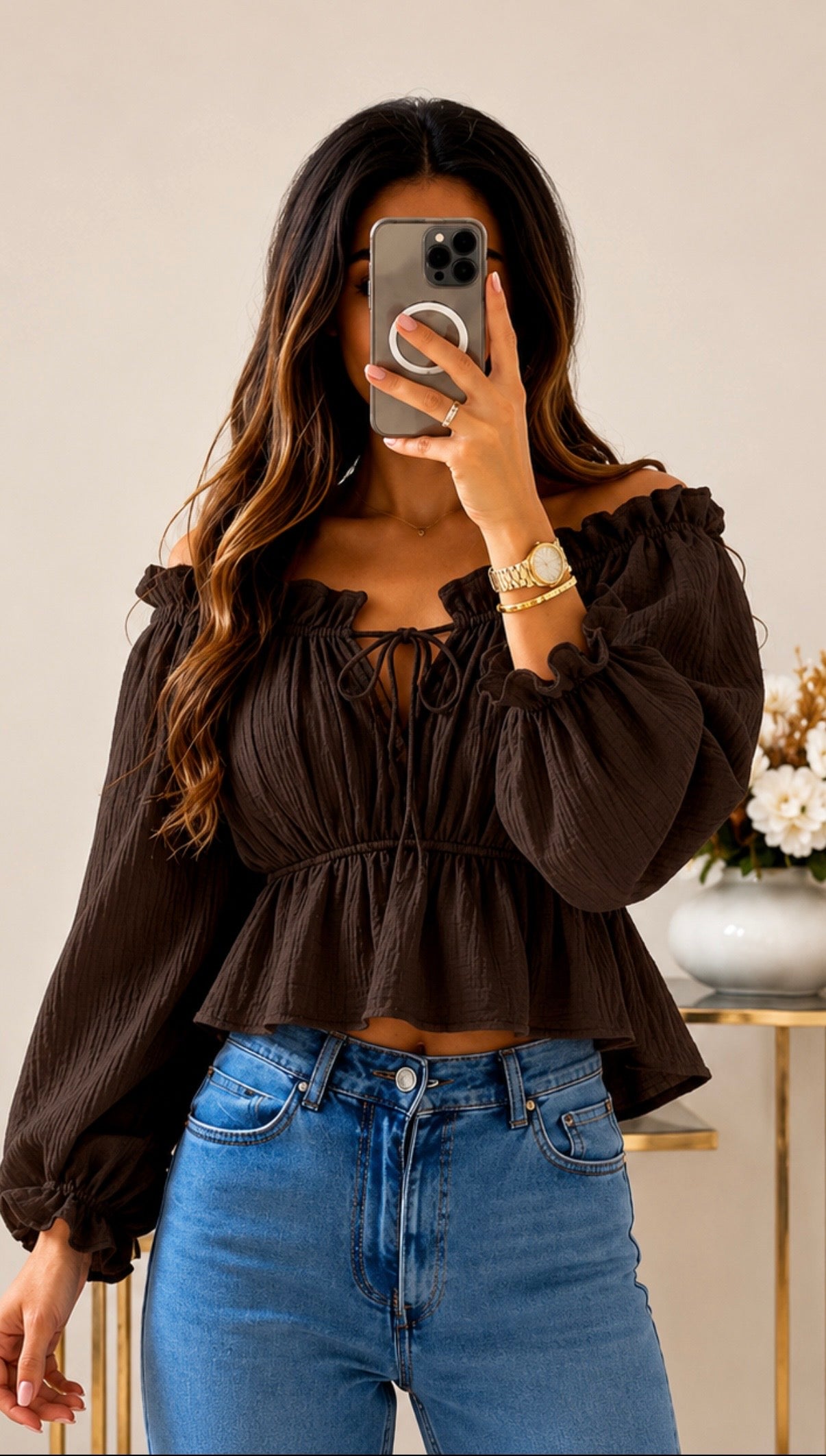 Baumwollbluse mit Volantdetails