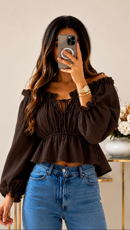 Baumwollbluse mit Volantdetails