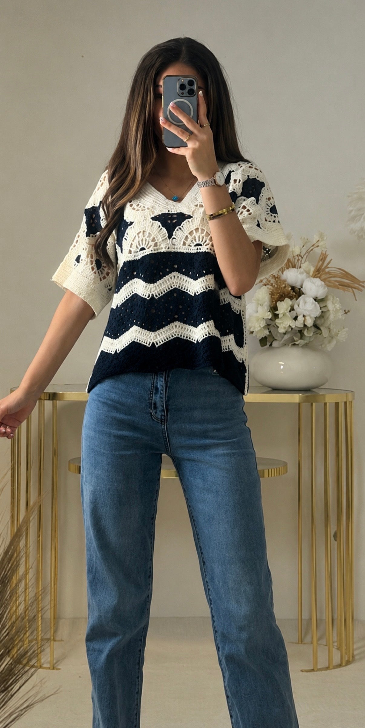 Häkelshirt mit Streifenmuster