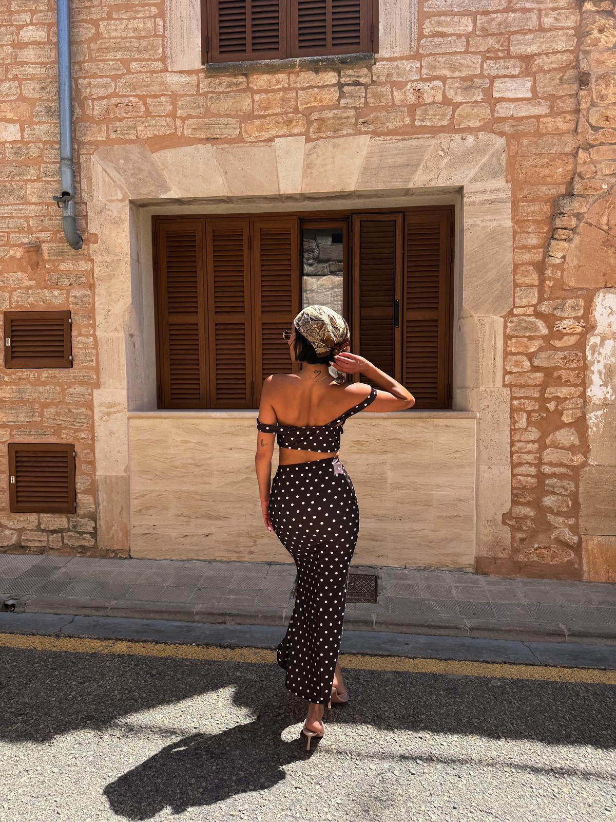 Polka-Dot Zweiteiler – Crop Top & Maxirock