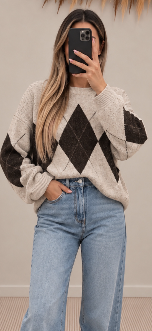 Argyle Oversize Strickpullover